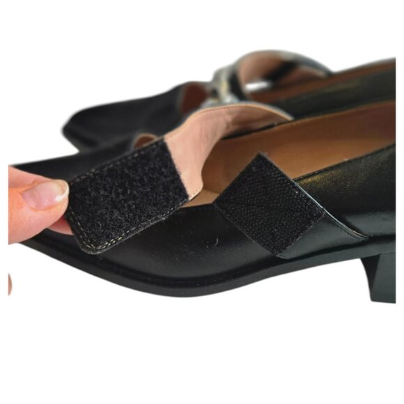 Paolo 7.5 Loafers With Heel Black Silver Chain Velcro Strap NWOT - Picture 7 of 8